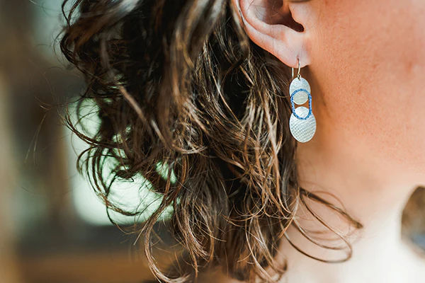 Crocheted Silk and Silver Earrings | Double Circle - Image 3